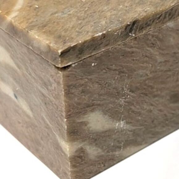 Vtg Beige Soapstone Marble Lidded Trinket Box Floral Inlay Rectangle India - Picture 5 of 16